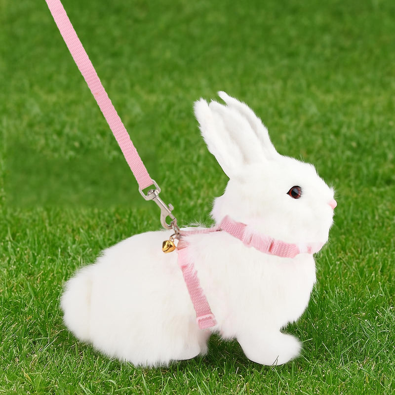Hypeety Rabbit Bunny Harness with Leash Adjustable Soft Nylon Harness Rabbit Vest Lead Pink Blue Lead Leash All Season for Small Animals (Pink)