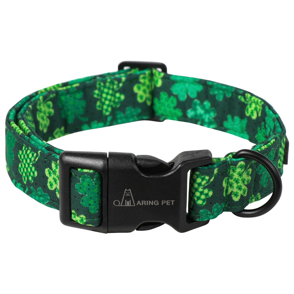 ARING PET St Patrick's Day Dog Collar-Cute Clovers Dog Collar, Adjustable Cotton Shamrock Pet Collar Trefoil Puppy Collars with Quick Release Buckle