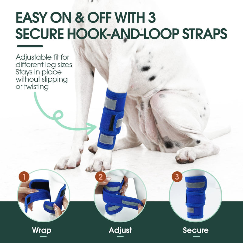Kuoser Dog Front Leg Brace, Adjustable Dog Elbow Brace with Reflective Strip, Compression Dogs Leg Sleeve to Stop Licking, Carpal Wrist Support Elbow Pads for Dogs Arthritis, Sprain, Injury Recovery Healing Blue L/XL