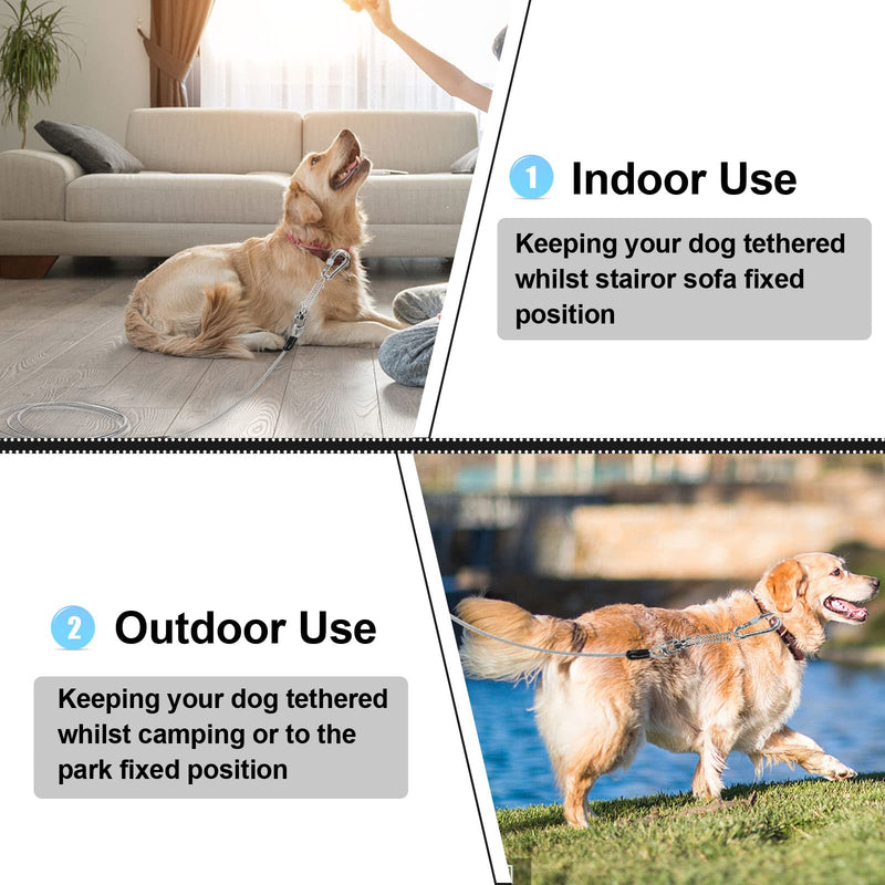 jenico Dog Tie Out Cable, 10/15/20/30/40/50/70/100/150FT Dog Runner Cable with Swivel Hook and Shock Spring, Dog Leash Run Tether for Yard Outdoor and Camping,for Small to Medium Pets Up to 500 LBS White 10FT - PawsPlanet Australia