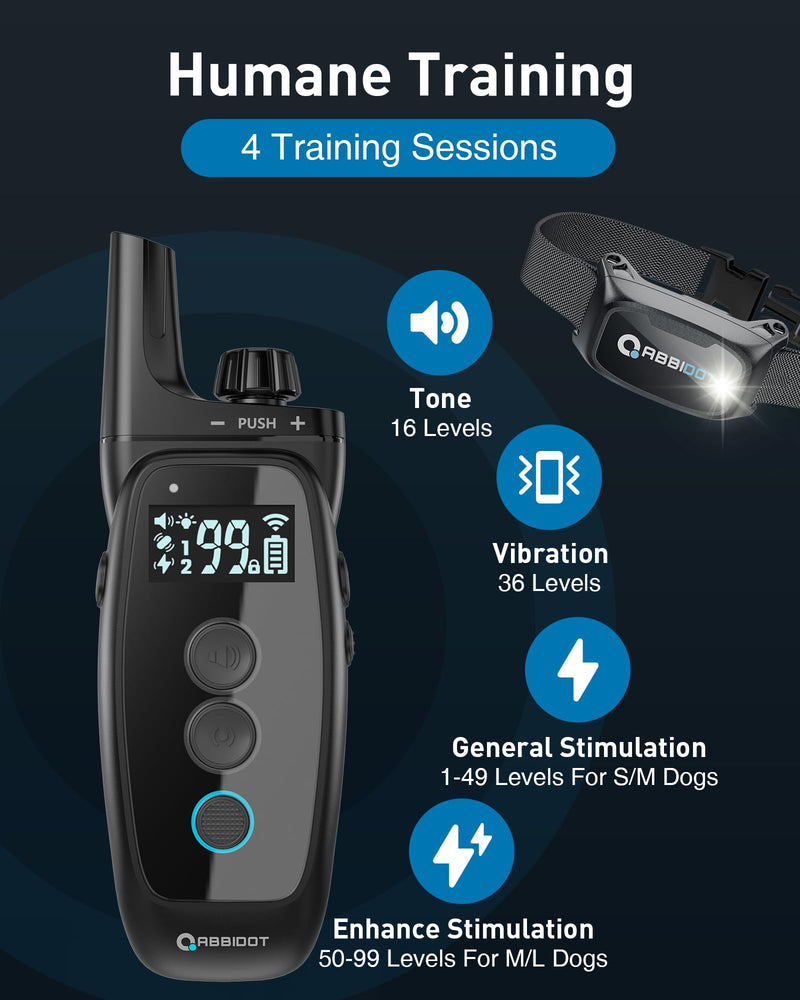 ABBIDOT Dog Training Collar with Remote - 3500FT Shock Collar for Dogs 5-130 lbs，IPX7 Waterproof & 4 Training Modes, Safety Lock & Night Vision Light，Rechargeable E-Collar for Small to Large Dogs 1 Collar Black - PawsPlanet Australia