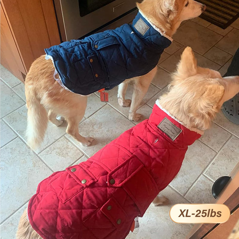 KYEESE Dog Coat Thick Pets Clothes with Pocket Waterproof Dogs Jacket with Fleece Lined Windproof Dog Coats for Small Dogs Soft Pet Sweater for Cold Weather Warm Pet Winter Puffer Coat with Leash Hole X-Large 02# Red