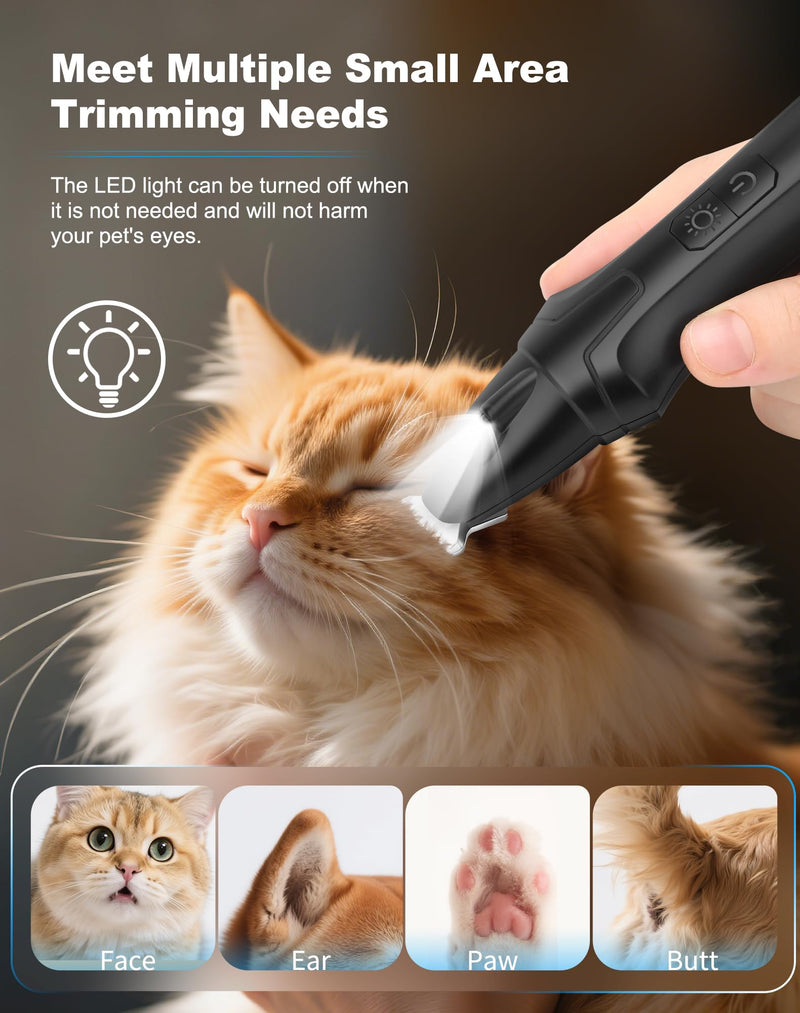 LEYOUFU Dog Paw Trimmer with LED Light, 2 Speed Low Noise Paw Trimmers for Dog's Feet, Cordless Electric Dog Clippers for Grooming Cat Hair Shaver for Paws, Ears, Face, Rump Small Areas (Black) Black - PawsPlanet Australia