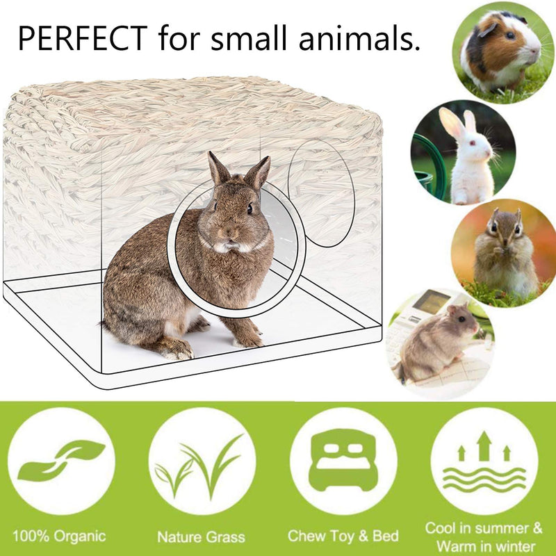 Hamiledyi Bunny Grass House with 2 Grass Mat and Play Balls Foldable Toy Hut for Rabbit, Squirrels, Guinea Pigs Play and Sleep Edible Grass Hideaway