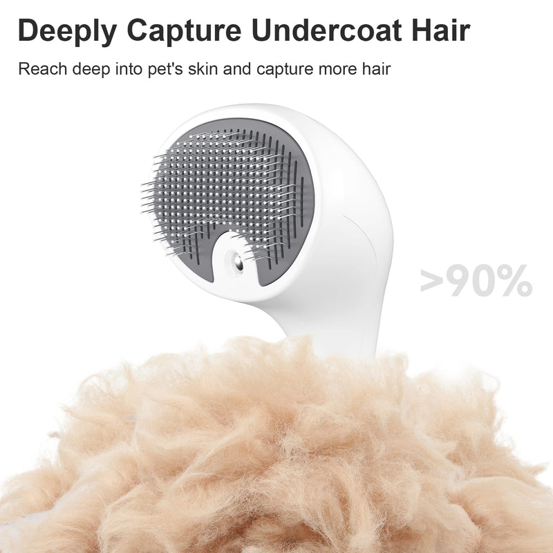 Steam Cat Brush with Release Button, [Ultra-Quiet Design/Comfort-Grip Handle] Pet Spray Dog Brush, Rechargeable Pet Steam Brush for Long Short Hair Cats, Dogs, Rabbits Grooming(Gray-White) Gray-White - PawsPlanet Australia