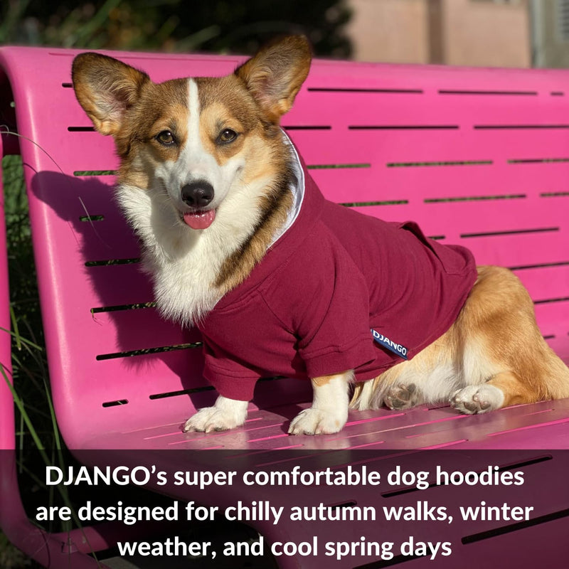 DJANGO Dog Hoodie and Super Soft and Stretchy Sweater – Fully Lined with Elastic Waistband, Leash Portal, and Back Pocket (Dark Fuchsia Purple, Small) Dark Fuchsia Purple