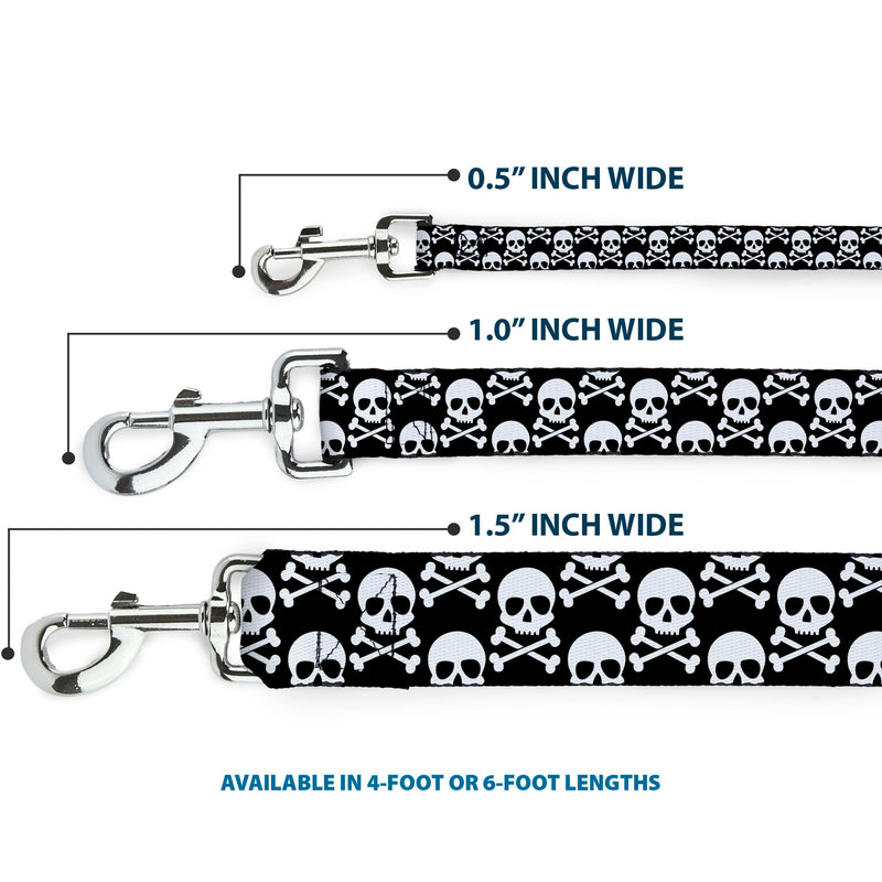 Buckle-Down Pet Leash, Dog Leash, Skull Cross Bones Staggered Black White, 4 Feet Long 0.5 Inch Wide 4 Feet Long - 1/2" Wide - PawsPlanet Australia