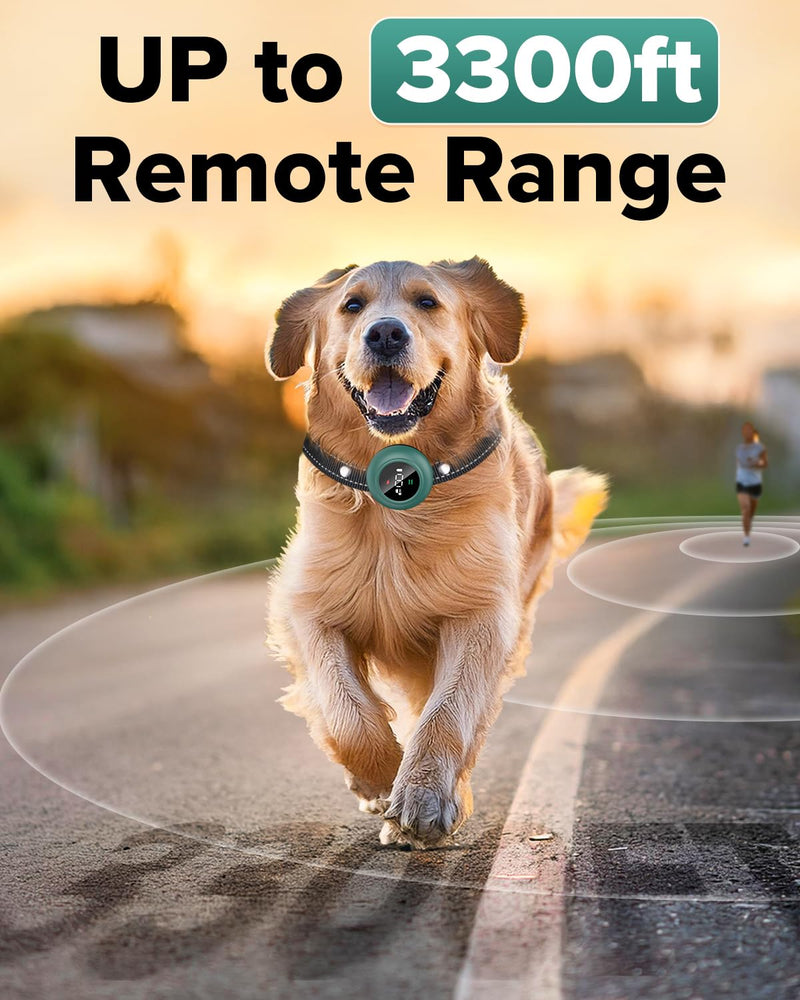 [New 2025] 2-in-1 Dog Shock Collar & Bark Collar – 3300FT Dog Training Collar with Remote, Automatic Anti-Barking, 5 Adjustable Sensitivity Levels, IP67 Waterproof E-Collar for Small Medium Large Dogs Green Calke - PawsPlanet Australia