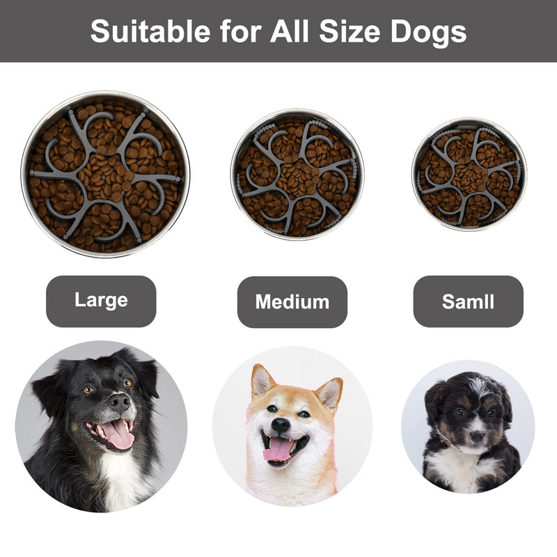 Dog Slow Feeder Dog Bowls Silicone Spiral Dog Food Bowls Feeder Insert to Slow Down Eating for Large Medium Small Breed Dogs Perfect with Stainless Steel Glass Ceramic Dog Bowls (Grey) Grey - PawsPlanet Australia