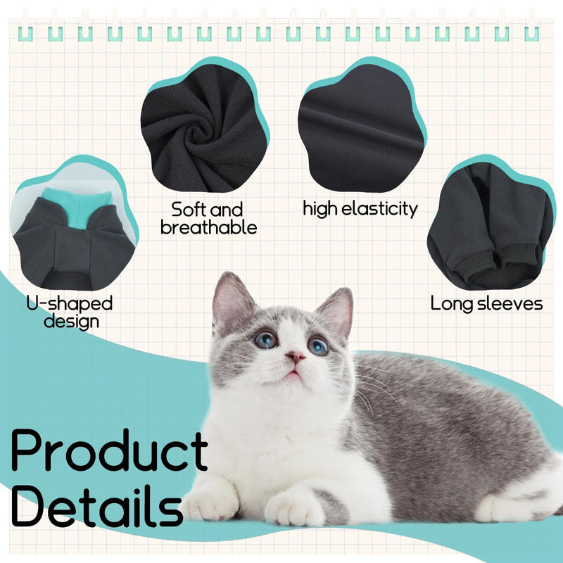 T'CHAQUE Sticky Hair Cat Onesie - Soft Long Sleeve Cat Pajamas, Anti-Shedding,Surgery Recovery Suit, Wound Protection & Preventing Licking, Kitten Sweaters for Male Female, Blue-M Medium DarkGray