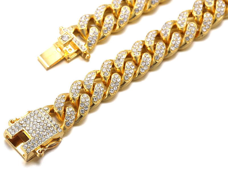 Halukakah Cat Collar - Carat - Iced Out Diamond Cuban Link Gold Chain for Cats & Kittens - 18k Real Gold Plated 9" Collar Size - for Decoration Only - Get Your Cat Catwalk Ready 9" Medium Breed Fit | Shorthair, Scottish Fold - PawsPlanet Australia