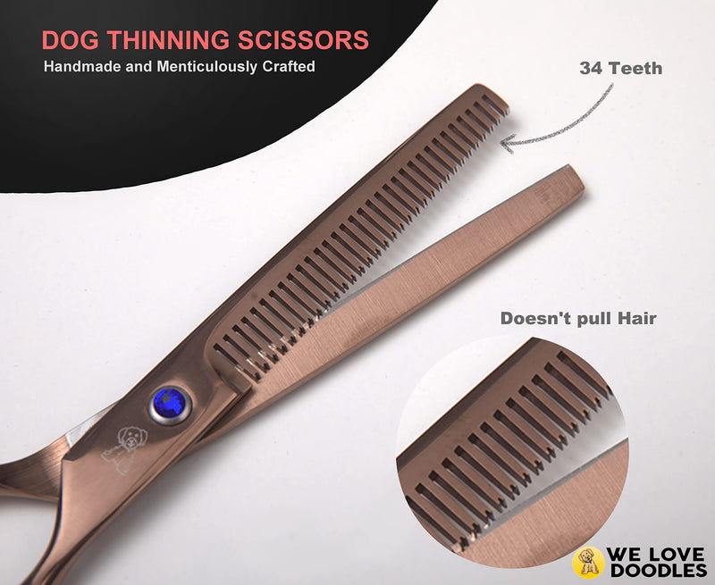 Dog Grooming Scissors Kit - Best Tools For Goldendoodles, Poodles & Doodles - Straight, Curved & Thinning Shears - Golden Doodle Grooming Kit - Professional Grade Steel, 4 Pc Set [We Love Doodles] Long Professional Series - PawsPlanet Australia