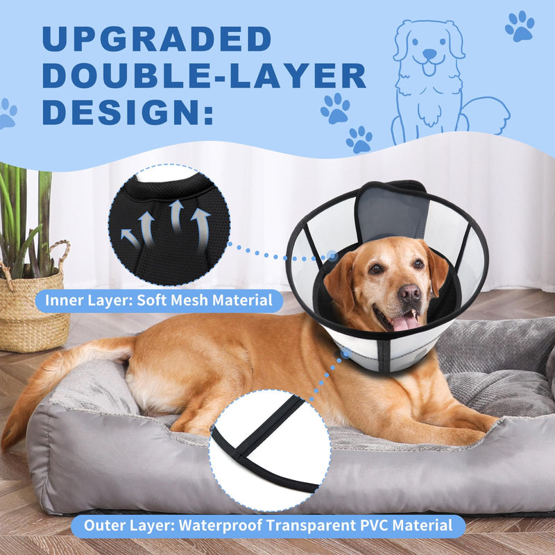 WinWeal Soft Dog Cone for Large Medium Dogs After Surgery – Adjustable Transparent Recovery Collar, Breathable Elizabethan E-Collar for Wound Healing & Anti-Licking (L, Black) L (Neck: 15.4-17.3")
