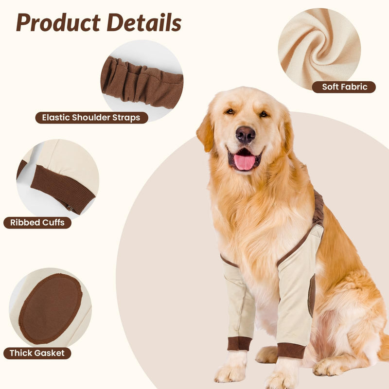 Dog Elbow Protector for Large Dogs, Heavy Duty Front Leg Support Brace, Adjustable Shoulder Strap, Thick Padded Elbow Wound Protector for Recovery Brown 3XL