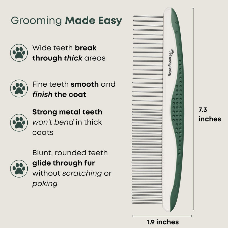 Freshly Bailey Metal Comb for Dogs - Greyhound Comb for Grooming Poodle, Doodle, Goldendoodle - Dog Comb with Dual Teeth for Curly & Wavy Coats