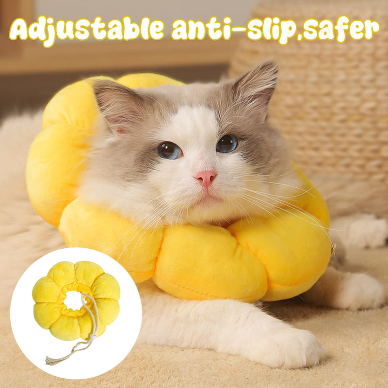 Cat neck brace, soft neck braces, collar to prevent licking, adjustable cat collar for post-surgery, recovery collar, yellow sunflower cat neck brace for small dogs and cats (size S) yellow, S