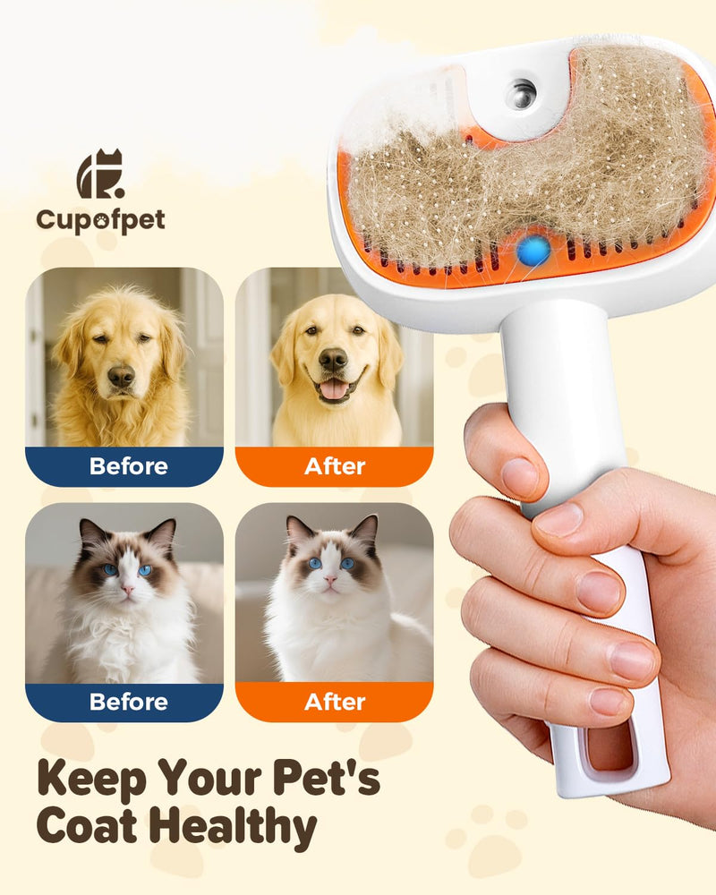 Pet Steam Brush for Dog &Cat, 3-in-1 Self-Cleaning Dog Brush Pet Spray Hair Removal Comb, 2 Spray Modes Rechargeable Deshedding Dog Steam Spray Hair Brush for Shedding Massaging Cleaning (White) White - PawsPlanet Australia