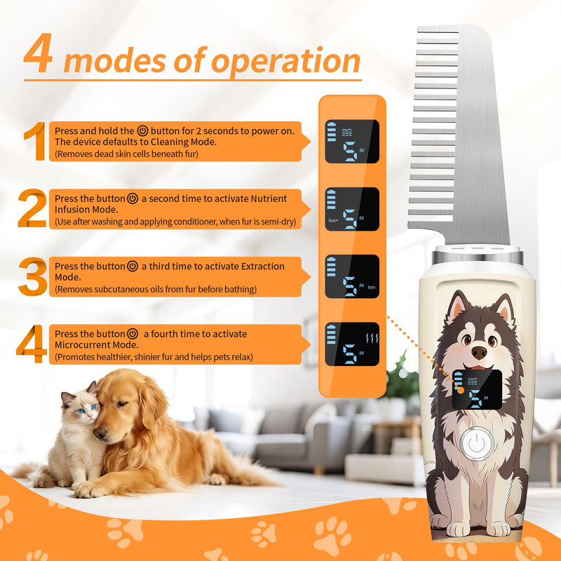 Ultrasonic Fur Care Comb for Pet, Vibration Atomization Conditioning Oil Comb for Dogs and Cats Shining Smoothing Hair - PawsPlanet Australia