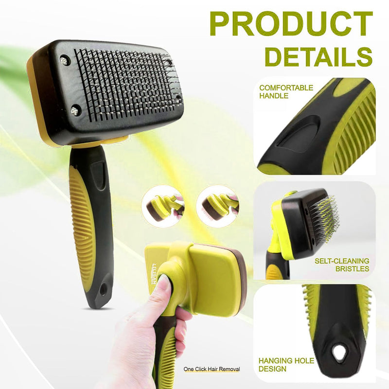 Pet Self Cleaning Slicker Brush and Grooming Comb - Gently Removes Loose Hair, Tangles, and Dirt - Skin Friendly Deshedding Grooming Tool for Hair Dogs & Cats - Pet Supplies Accessories (Yellow) Yellow - PawsPlanet Australia