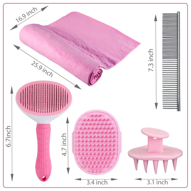 Dog Bath Brush Bathing Kit 5PCS - Pet Washing Brush, Dog Brush for Shorted Haired Dogs, Dog Scrubber for Bath, Scalp Scrubber Hair Bath Brush Set Pink D-BATH 5 KITS
