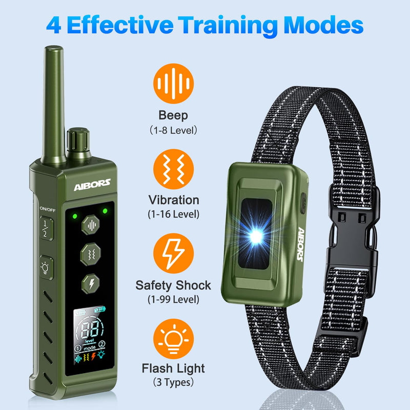 Dog Shock Collar - 4300FT Dog Training Collar with Remote,Shock-Lock,Light for Night Walks, Innovative IPX7 Waterproof with 4 Training Modes, Rechargeable E-Collar for 8-150 LBS Green - PawsPlanet Australia
