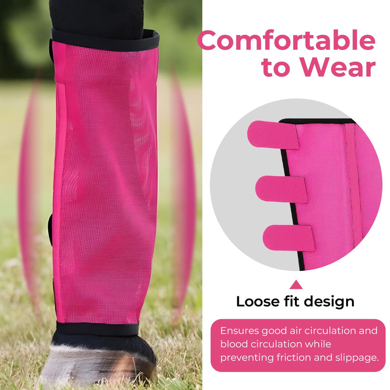 Mesh Horse Fly Boots Set of 4，Adjustable and Universal Loose Fitting & Non-Slip Horse Fly Leggings for Horses,Reduce Stressful Stomping (Pink) Pink - PawsPlanet Australia