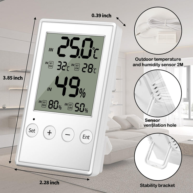 Reptile Terrarium Hygrometer Thermometer with in/Out Temperature Humidity Alarm, Digital Thermometer and Humidity Gauge with Probe for Reptile Tanks Humidor Incubator Greenhouse (AL5-1PC) AL5-1pack