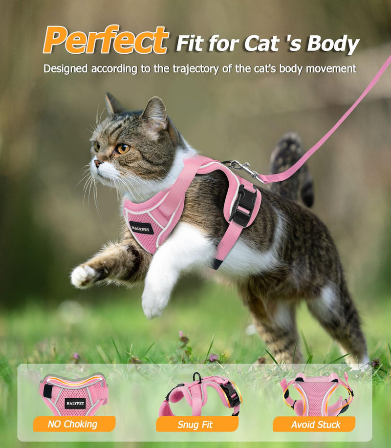 Halypet Cat Harness and Leash Set [MAX Safety 4th-Gen Upgrade] Escape Proof Adjustable Cat Leash Comfortable Soft Vest Easy to Wear Kitten Harness with Reflective Strip for Cats Walking, M Pink H600 Pro Pink Medium (13-18lb) - PawsPlanet Australia