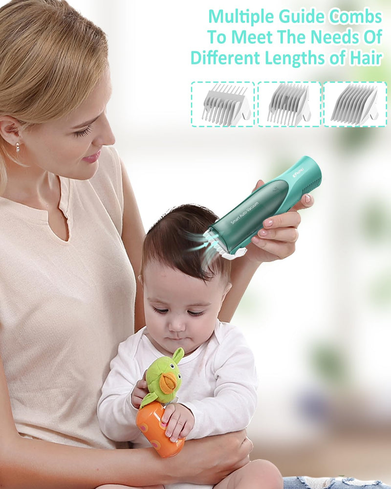 Baby Hair Clipper,Vaccum Hair Clippers for Kids/Toddlers,Cordless Baby Hair Cutting Kit with Two Modes,Baby Hair Trimmer Haircut Machine in Large Hairs Storage Space,Rechargeable,Waterproof Green - PawsPlanet Australia