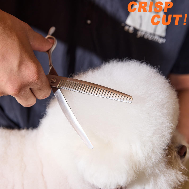High-end Professional Dog Grooming Curved Thinning Scissors Teeth Blending Shears Pet Texturizing Thinner Blender Shears 7.5 Inch Extremely Very Sharp Made Of Stainless Steel Alloy For Dog Cat Groomer Matte Silver Curved Thinning 7.5inch - PawsPlanet Australia