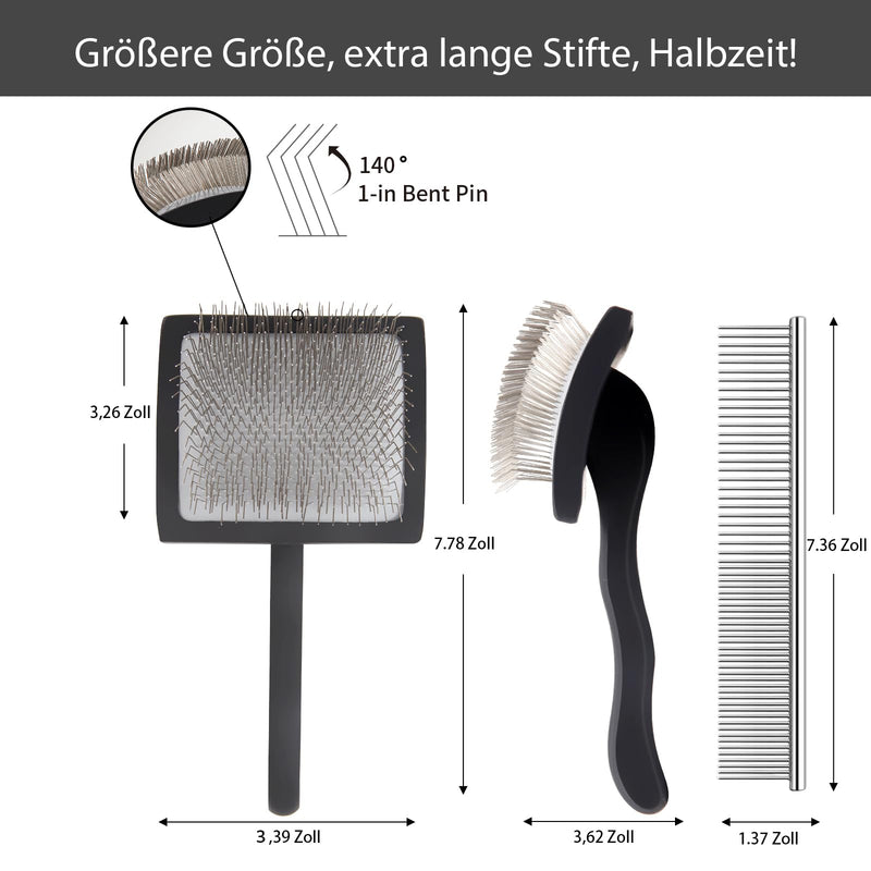 Dog Slicker Brush for Shedding and Grooming Medium or Long Haired Cats, Extra Long & Soft Pin Slicker Brush for Removes Loose Hair, Tangles, Knots, Undercoat, Free Pet Comb, Large Black - PawsPlanet Australia