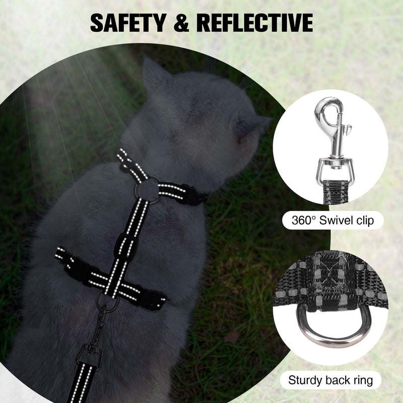 BEAUTYZOO Cat Harness and Leash Set for Walking Escape Proof, Neck Release Adjustable Harness for Kitten Puppy Small Medium Large Cats, Soft Cute Easy Control Small Cat Harness for Cats Boy and Girls M (Chest: 12 - 19") Black - PawsPlanet Australia