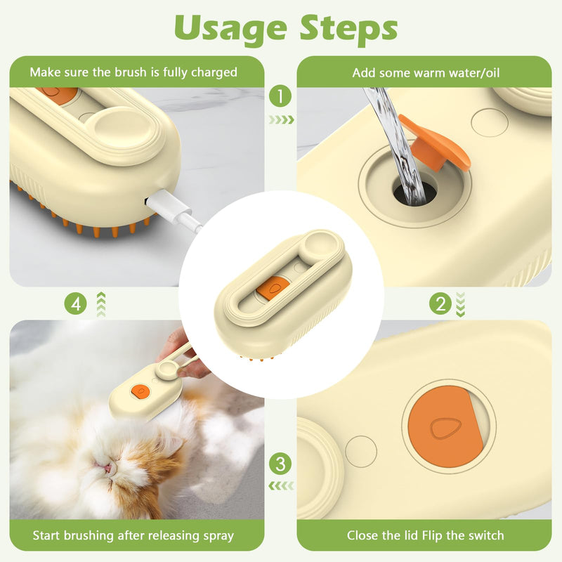 KeeKit 3-in-1 Cat Steam Brush, Self Cleaning Steam Cat Brush with USB Power Interface, 84 Comb Teeth, for Removing Tangled and Loose Hair, Massage Steam Brush for Cats and Dogs - PawsPlanet Australia