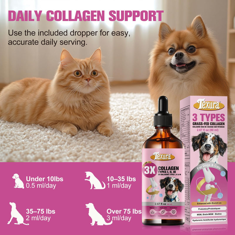 Liquid Collagen for Dogs & Cats - Grass-Fed Hydrolyzed - for Joint, Hip, Skin & Coat Nutritional Support 1