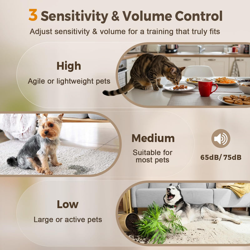 Haoguo Pet Training Vibration-Sensing Alarm, Training Alarm with 3 Adjustable Sensitivity & Volume Settings, Anti-Misoperation Lock Mode, Protects Furniture from Pet Scratching