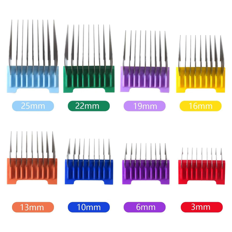 2024 Update Animal Stainless Steel 8 Color Guide Comb Set for W-AHL Bravura Arco Chromado Figura Guards Clipper(Cutting Length 3mm-25mm) - PawsPlanet Australia