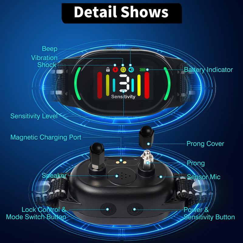 PetJoy Smart Bark Collar, Anti Bark Collar with Optional Shock, Dog Bark Collar for Small Medium Large Dogs - Vibration or Shock Mode 2 in 1 (3 Sensitivity Levels) Black - PawsPlanet Australia
