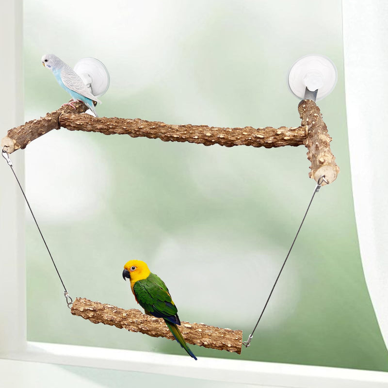 Bird Perch Stand with Suction Cup for Window, Extra Large Bird Window Training Perch Swing for Parrot, Parakeet, Cockatiel, Conure, Budgie, Lovebirds, African Greys, Macaws