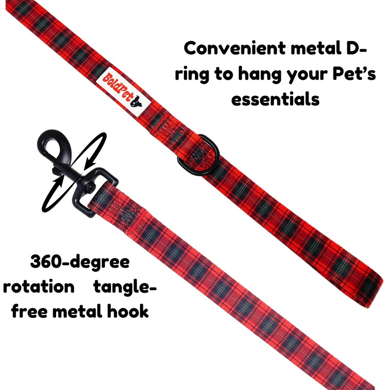 BOLDPET® Dog Collar and Leash Set - Durable Polyester Material -Adjustable Collar-Safe Metal Buckle-Cute Plaid Dog Leash and Collar Set for Small, Medium and Large Dogs