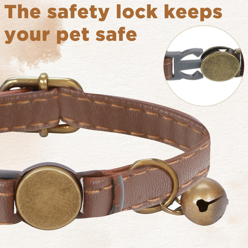 Leather Cat Collars with Bells, Safety Lightweight Pet Kitten Collars, Soft Adjustable Leather Kitten Collar for Most Cats and Small Dogs - PawsPlanet Australia