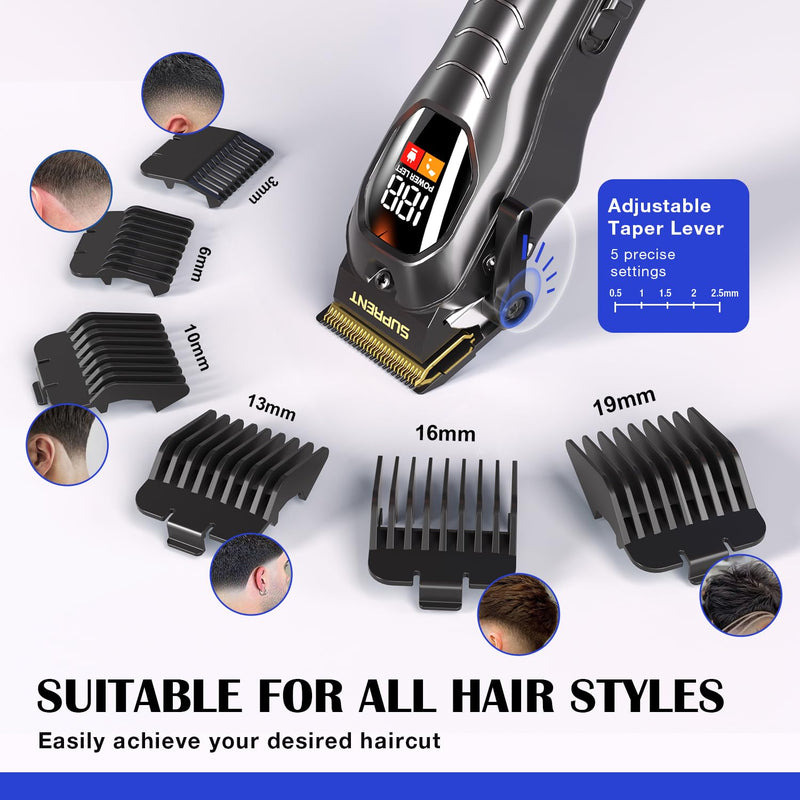 SUPRENT Hair Clippers Set for Men, Rechargeble USB-C Hair Trimmer for Professionals & Homecuts, LED Display (Black) Black