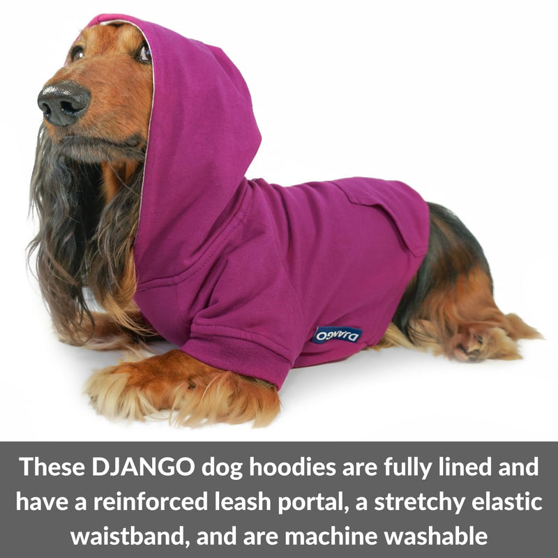 DJANGO Dog Hoodie and Super Soft and Stretchy Sweater – Fully Lined with Elastic Waistband, Leash Portal, and Back Pocket (Dark Fuchsia Purple, Small) Dark Fuchsia Purple