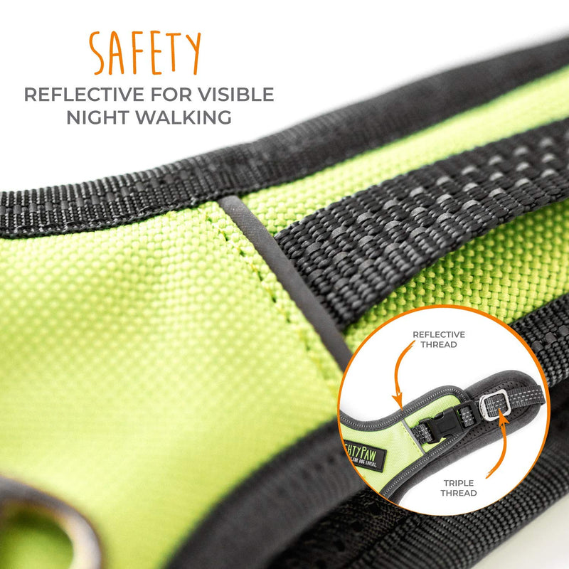 Mighty Paw Sport Harness 2.0 - Padded Canine Accessory - Adjustable Neck and Chest Straps - Enhanced Visibility with Reflective Stitching - Dog Body Harness - Neoprene Dog Harness - Medium - Green - PawsPlanet Australia