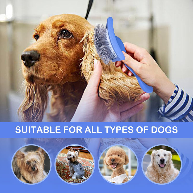 Dog Slicker Brush for Golden Doodle Grooming Kit - Dematting Brushes for Goldendoodles, Labradoodles, Poodles - Pet Hair Brush for Medium & Long Haired Dogs - Large (Blue) Blue