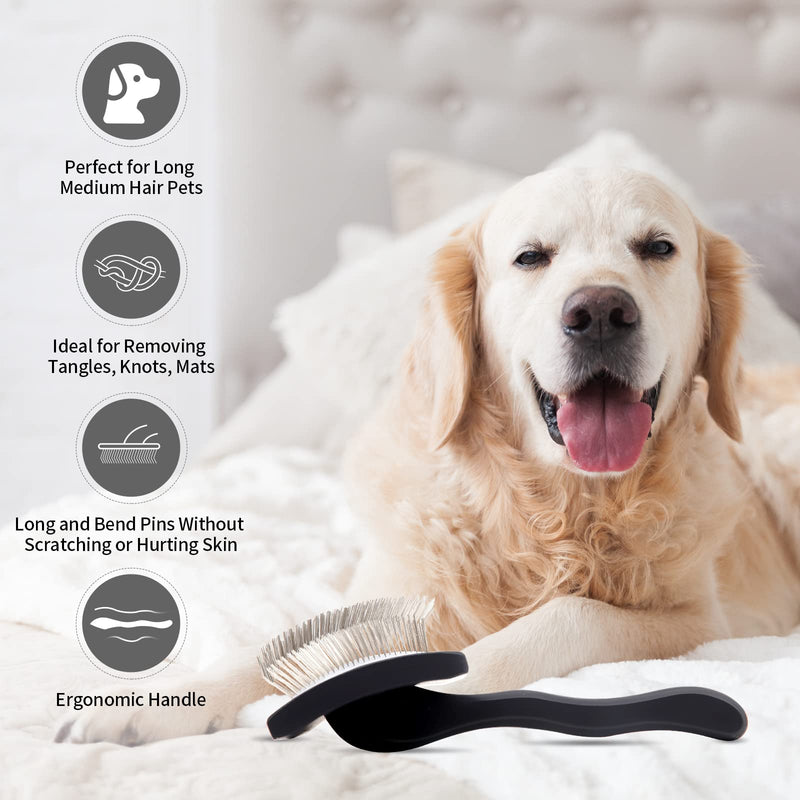 Dog Slicker Brush for Shedding and Grooming Medium or Long Haired Cats, Extra Long & Soft Pin Slicker Brush for Removes Loose Hair, Tangles, Knots, Undercoat, Free Pet Comb, Large Black - PawsPlanet Australia