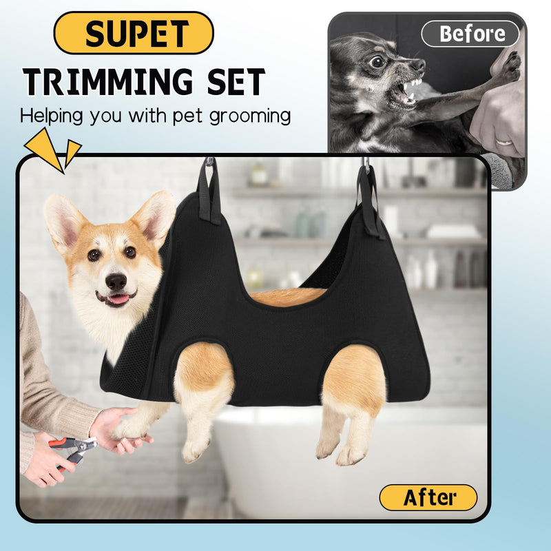 Supet Dog Grooming Hammock Harness for Dogs Cats, Relaxation Pet Nail Clipper Hammock, Restraint Dog & Small Animal Leashes Sling for Groomingk for Nail Trimming (Black, XS) XS（ Max 16 Lb：Leg space: 4.9"-10.5"） Black