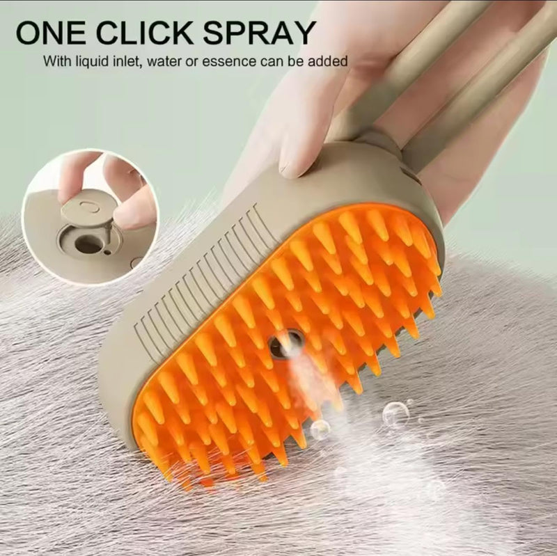 3-in-1 Pet Steam Brush for Cats & Dogs - Rechargeable Dog Brush for Shedding, Deshedding Dog Brush With Mist Spray, Anti-Static Comb & Massage for Relaxation, Orange & Khaki Orange and Kaiki - PawsPlanet Australia