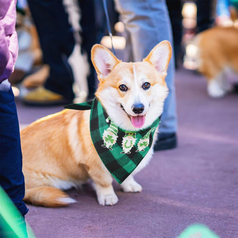 Vehomy St. Patrick's Day Dog Bandanas Reversible Plaid Dog Bandana Buffalo Dog Bandanas with Shamrock Leprechaun Pattern Saint Patrick's Day Pet Triangle Scarf for Dogs Puppies Cats 3Pcs - PawsPlanet Australia