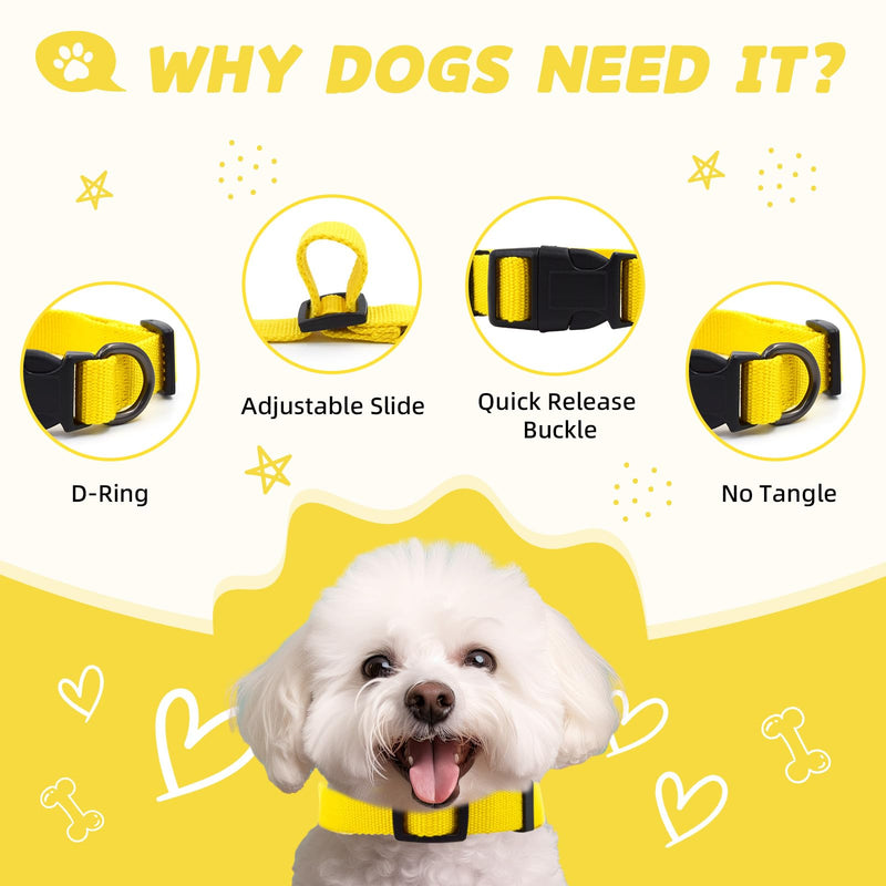 Yellow Dog Collar and Leash Set for Medium Size Dog, Breathable, Anti-Odor & Soft, Comfortable for Sensitive Skin Puppies, 90% Bamboo Rayon, Adjustable Quick-Release Buckle Pet Collar Medium Set Yellow Set - PawsPlanet Australia
