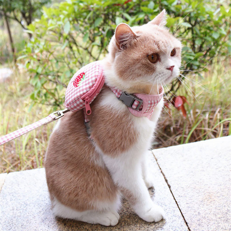 Yuehuam Pet Backpack Harness with Leash for Cat Small Dog Self Mini Carrier Back Pack Pocket Saddle Bags Puppy Bag with Training Lead Leash for Doggie Outdoor Travel Hiking Walking Pink S (Chest: 9.4-14.2, Fits 3-7 lbs) - PawsPlanet Australia